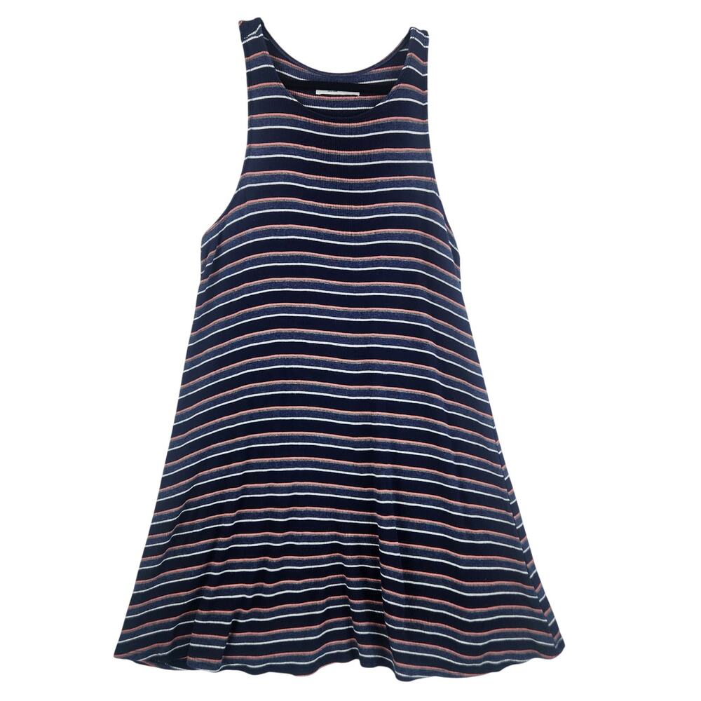 Abercrombie & Fitch Womens Tank Dress S Navy Blue Striped Ribbed Swing A-Line